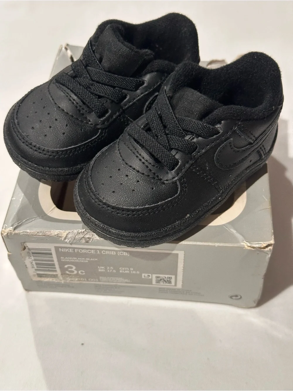 Nike Air Force 1 Crib Black Baby Shoes Size 3C Infant Toddler Sneakers - Picture 5 of 5